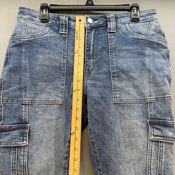 Kancan Jeans Women's 9/28 Blue Stone Washed Avery Straight Cargo Patch Pockets - Picture 12 of 14